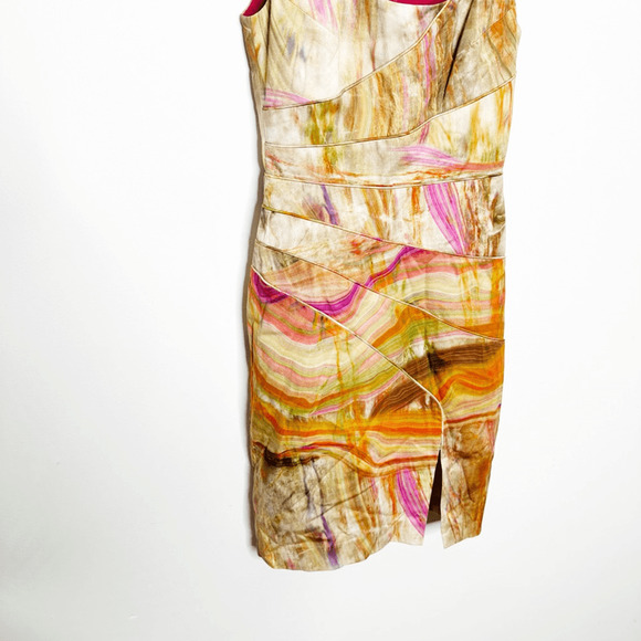 BLACK HALO Marble Print Front Slit Sheath Dress orange pink womens size 0 - Picture 4 of 7